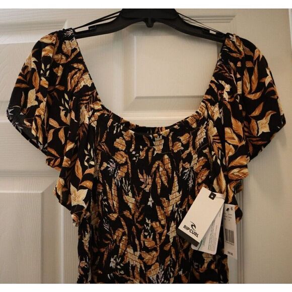 Rip Curl 00JWRO Women's Sz M Black Floral La Isla Flutter Sleeve Jumpsuit - Picture 3 of 11